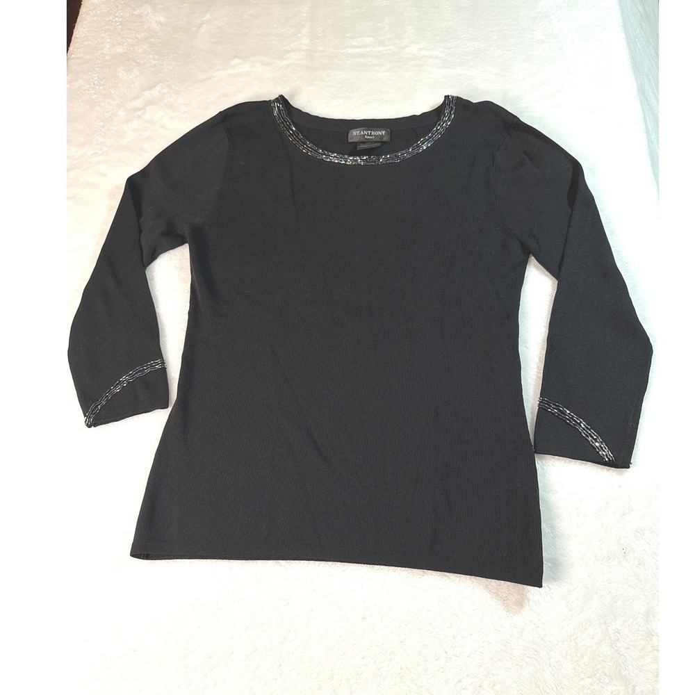 St Anthony Sport Womens Black Dressy Jeweled Front And Back Shirt Blouse XL